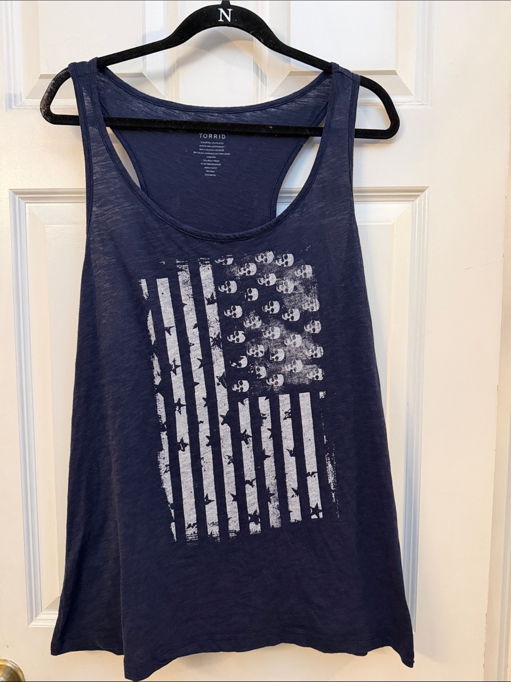torrid Navy Graphic Racerback Tank with Distressed Flag